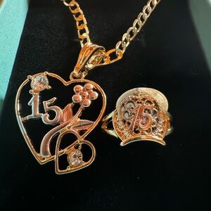 Quinceañera 3 Piece Bundle Necklace, Pendant and Ring